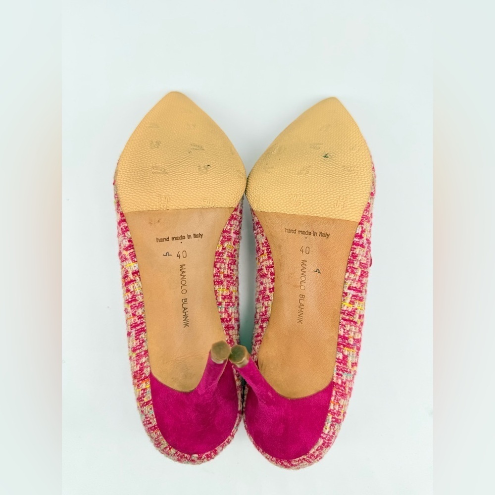 Manolo Blahnik Pink multicolor Tweed Suede Mary Jane Pumps Heels EU 40 - Picture 6 of 7